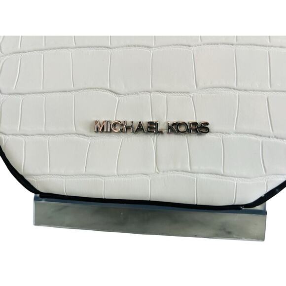 Michael Kors White Crossbody Serena Croc Embossed Small Circle Wedding Handbag - Picture 3 of 16